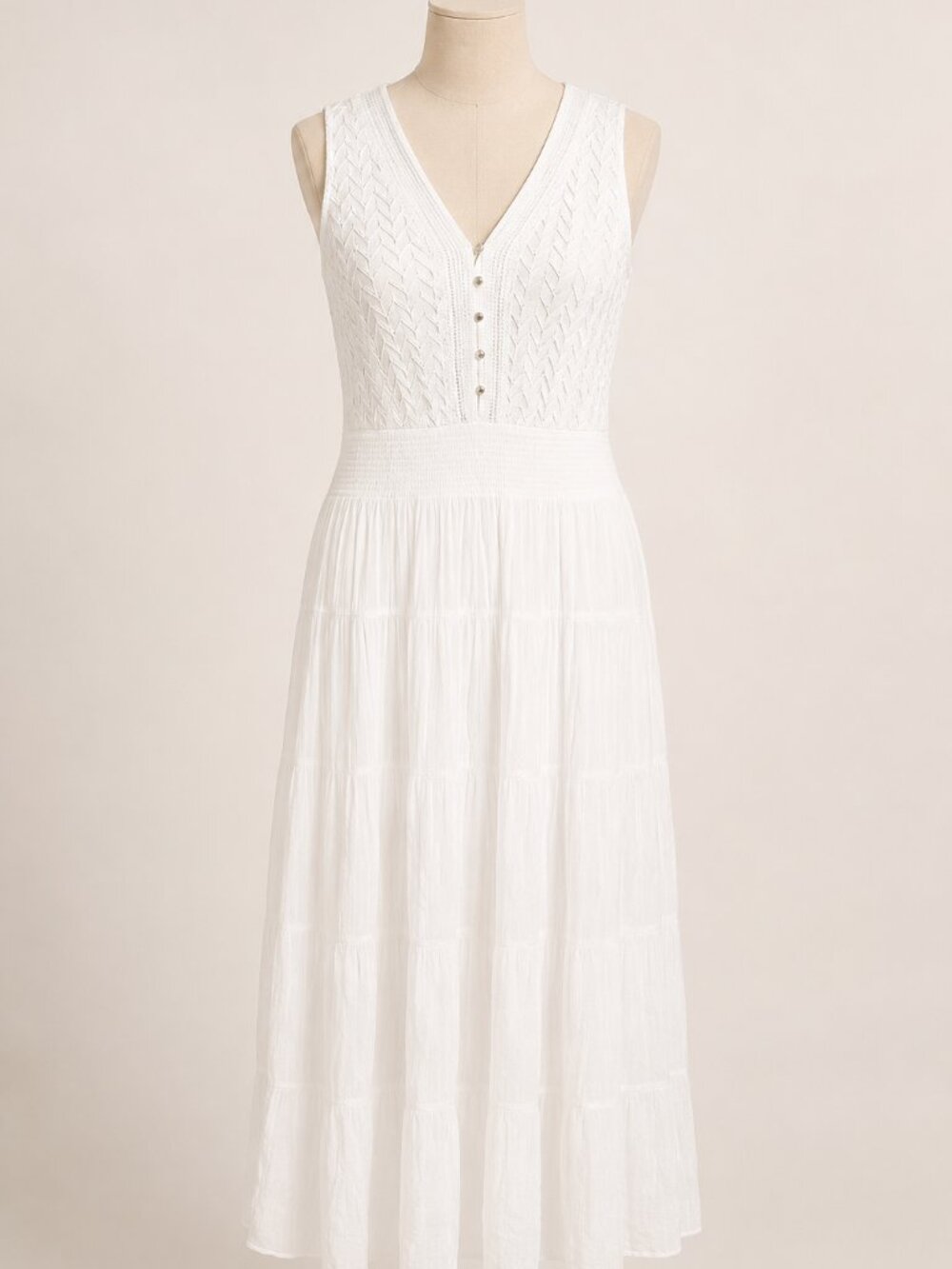 J GEE Plus Size 3X White Lace Sleeveless Smocked Waist Tiered Maxi Dress
